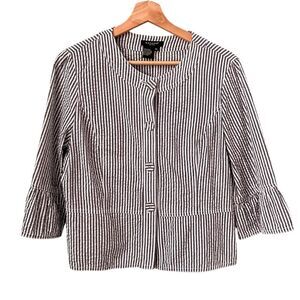Sandro Striped Seersucker Peplum 3/4 Sleeve Blazer Jacket/Blazer 100% Cotton PL